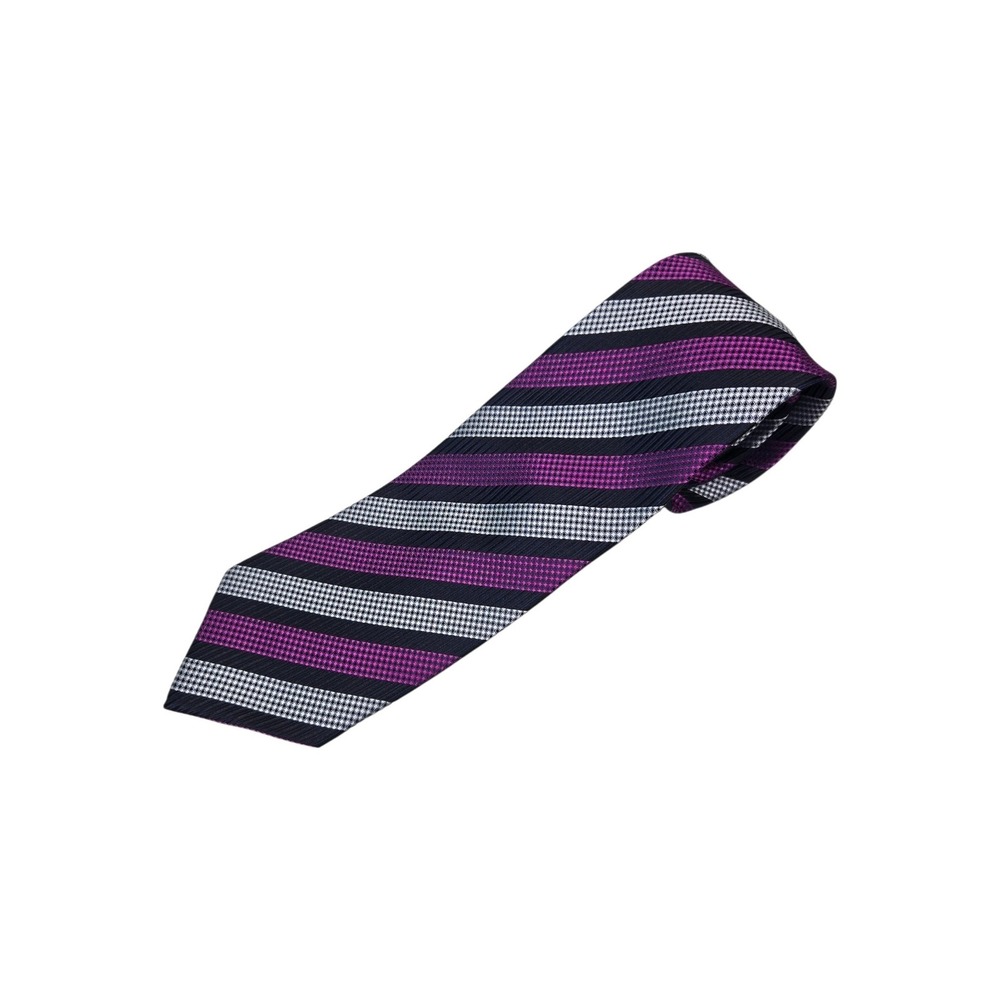 Egara 100% Silk Purple Pink Silver Striped Tie Formal Wedding Y2K Statement